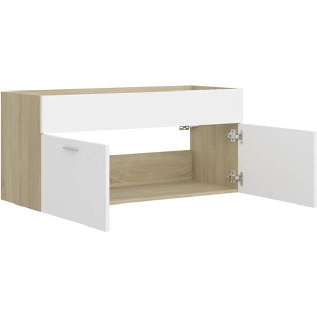 The Living Store badkaast - 100 x 38.5 x 46 cm - wit/sonoma eiken - spaanplaat