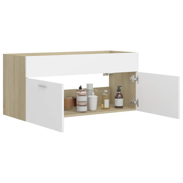 The Living Store badkaast - 100 x 38.5 x 46 cm - wit/sonoma eiken - spaanplaat