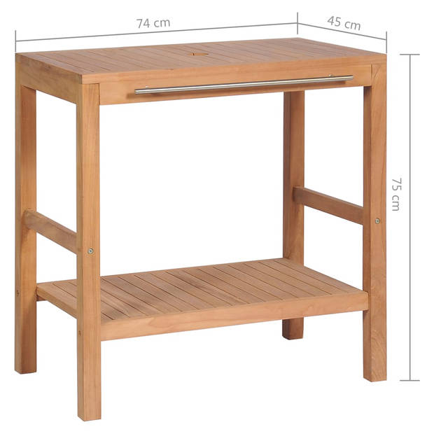 The Living Store Badkaast - Teakhout - 74 x 45 x 75 cm - Handrail - Staal handvat - Geen wastafel