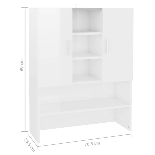 The Living Store Badkaast - Hoogglans wit - 70.5 x 25.5 x 90 cm - Extra opbergruimte