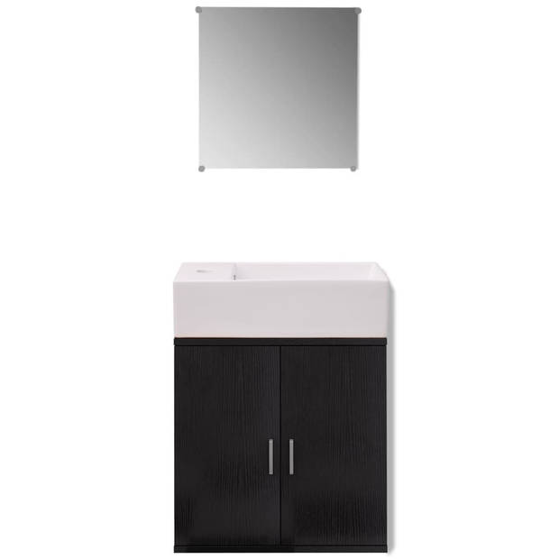 The Living Store wandgemonteerd badkaastje - zwart spaanplaat - 48 x 25 x 48 cm - inclusief spiegel en wastafel