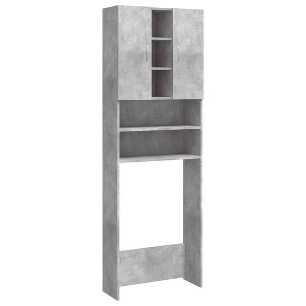 The Living Store Badkaast - betongrijs - 64x25.5x190 cm - 2 deuren - 9 vakken