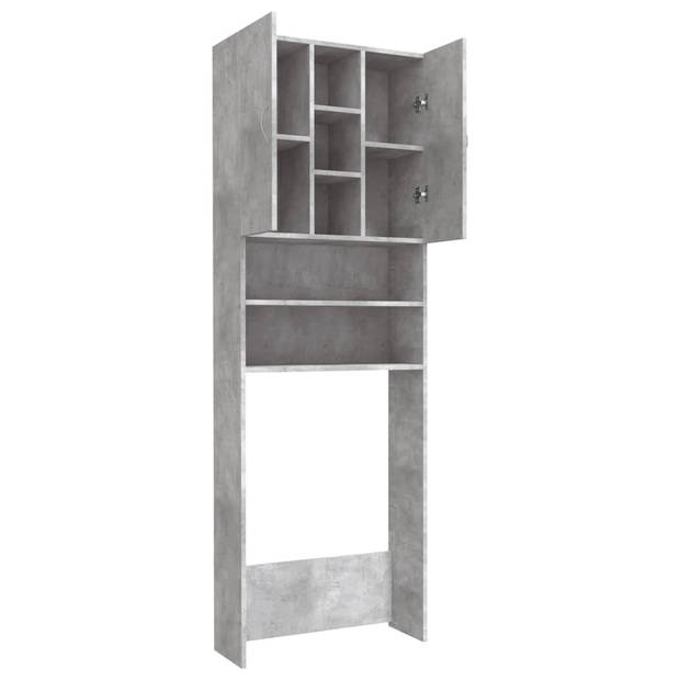 The Living Store Badkaast - betongrijs - 64x25.5x190 cm - 2 deuren - 9 vakken