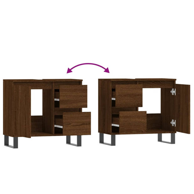 The Living Store Badkaast Bruineiken - 65 x 33 x 60 cm - Duurzaam bewerkt hout - Flexibele deurmontage - IJzeren poten