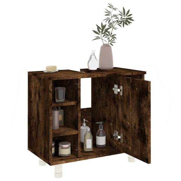 The Living Store Badkaast - Gerookt Eiken - 60 x 32 x 53.5 cm - Met Handvat op de Deur