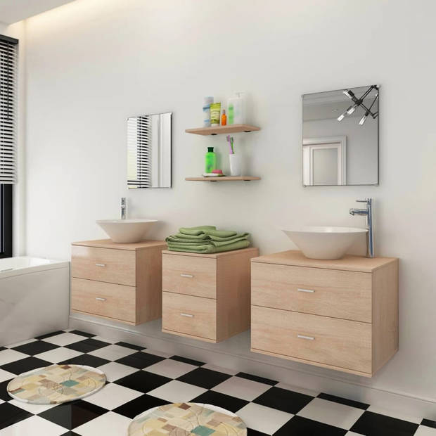 The Living Store badkamermeubel - wandgemonteerd badkaastje - 150 x 45 x 45 cm - beige - hoogwaardig bewerkt hout