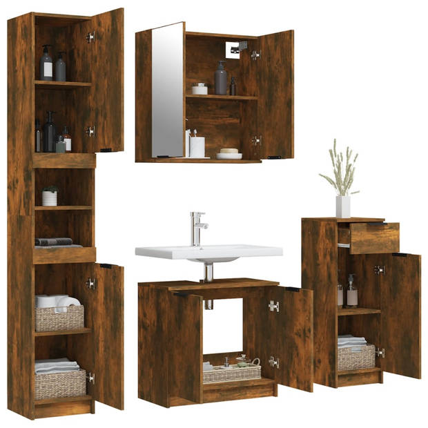 The Living Store Badkaastenset - Gerookt eiken - 32 x 34 x 90 cm - Trendy ontwerp