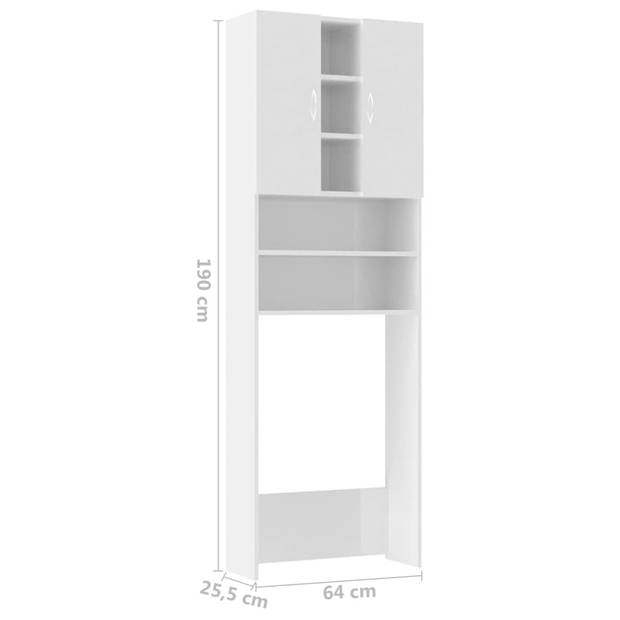 The Living Store Badkaast - Hoogglans wit - 64 x 25.5 x 190 cm - 2 deuren en 9 vakken