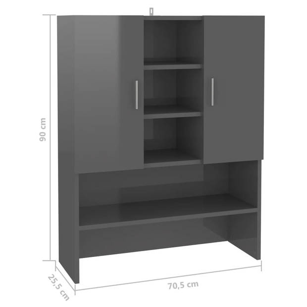 vidaXL Wasmachinekast 70,5x25,5x90 cm hoogglans grijs