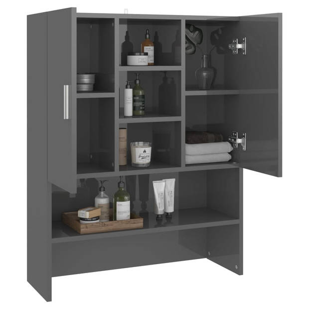 The Living Store Badkaast - - Afmetingen- 70.5 x 25.5 x 90 cm - Kleur- Hoogglans Grijs