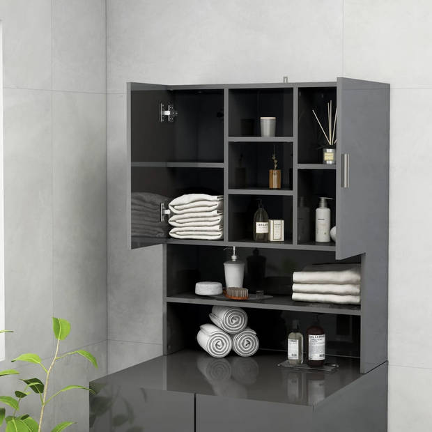 The Living Store Badkaast - - Afmetingen- 70.5 x 25.5 x 90 cm - Kleur- Hoogglans Grijs