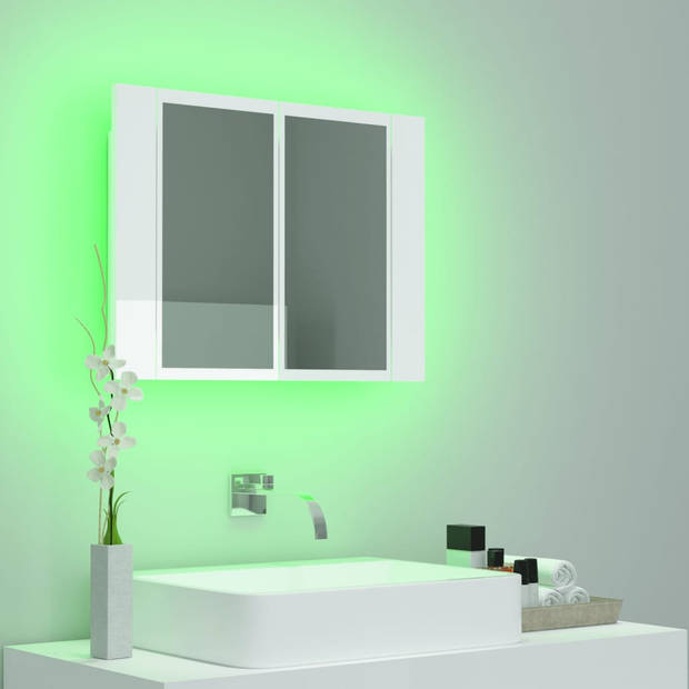 The Living Store Badkaast met spiegel - RGB-verlichting - 60 x 12 x 45 cm - Hoogglans wit