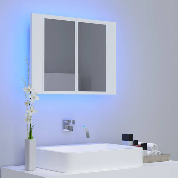 The Living Store Badkaast Modern 60x12x45 cm - Met Spiegel en Beweegbare LED - Wit - Acryl