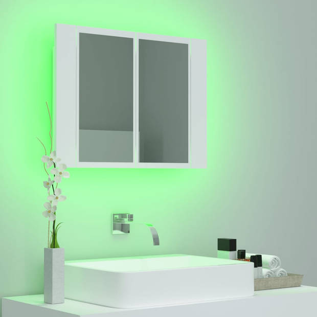 The Living Store Badkaast Modern 60x12x45 cm - Met Spiegel en Beweegbare LED - Wit - Acryl