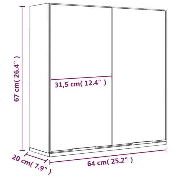 vidaXL Badkamerkast met spiegel 64x20x67 cm hoogglans wit