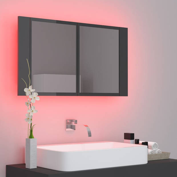 The Living Store Badkaast - Spiegel en LED - RGB-verlichting - 80 x 12 x 45 cm - Hoogglans grijs