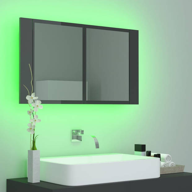 The Living Store Badkaast - Spiegel en LED - RGB-verlichting - 80 x 12 x 45 cm - Hoogglans grijs