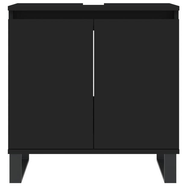 The Living Store badkamermeubelset - zwart - bewerkt hout en ijzer - 30x30x190 cm (hoog) - 30x30x100 cm (laag) -