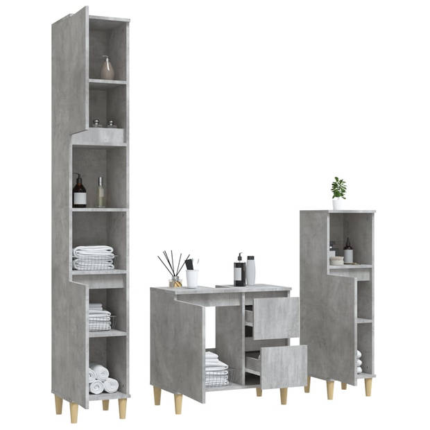 The Living Store Badkaastenset - Betongrijs - 65 x 33 x 60 cm (B x D x H) - Trendy ontwerp - Duurzaam materiaal