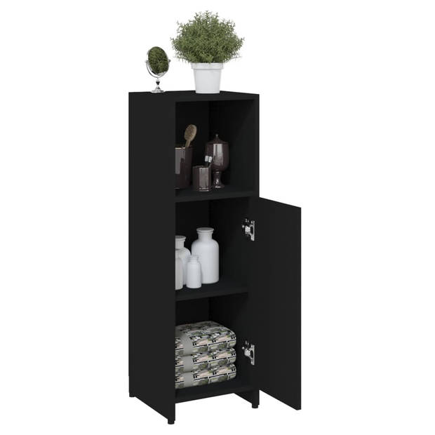 The Living Store Badkaast - Zwart Spaanplaat - 30 x 30 x 95 cm - 3 schappen - 1 deur