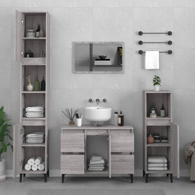 The Living Store badmeubelset X - Badkaasten - 80x33x60 cm en 30x30x100/190 cm - Grijs sonoma eiken