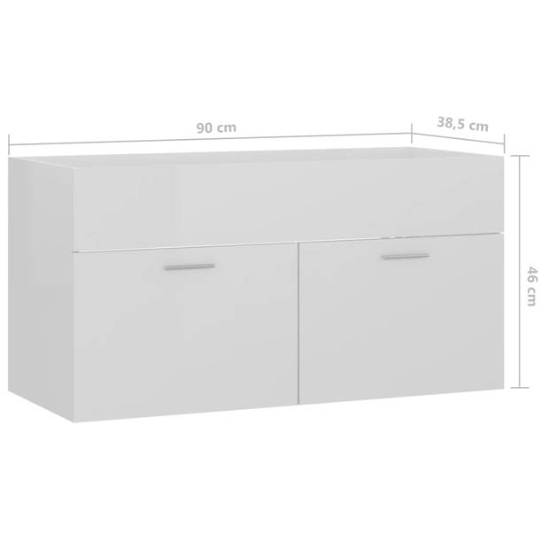 The Living Store badkaast - gootsteenkast - hoogglans wit - spaanplaat - 90 x 38.5 x 46 cm