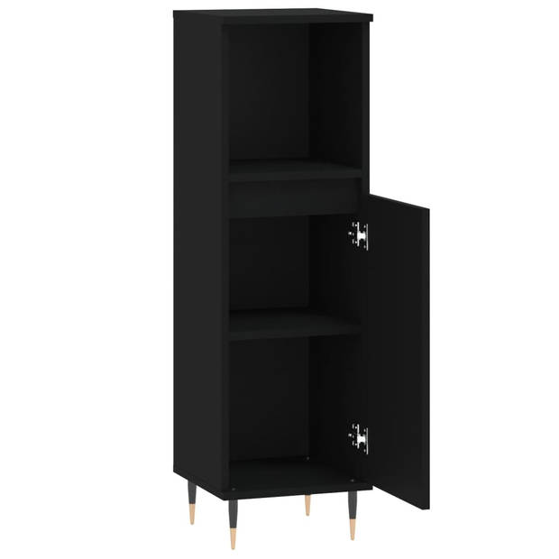 The Living Store Badkaast Zwart - Kast met Deur - 30 x 30 x 100 cm - Duurzaam Materiaal