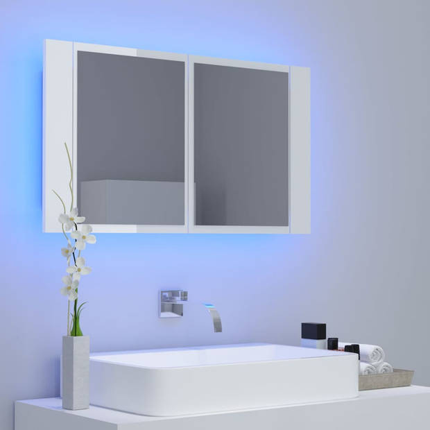 The Living Store Badkaast - spiegel en LED - RGB-licht - hoogglans wit - 80 x 12 x 45 cm