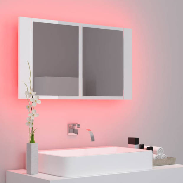 The Living Store Badkaast - spiegel en LED - RGB-licht - hoogglans wit - 80 x 12 x 45 cm