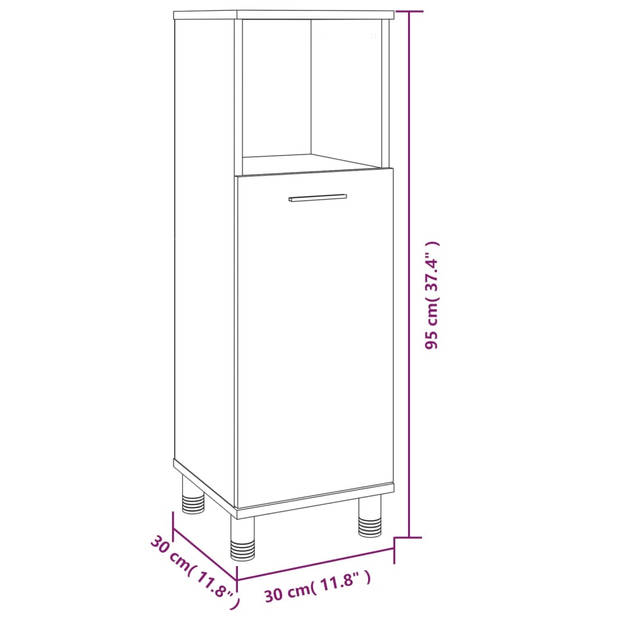 The Living Store Badkaast s - Badkaast - 30 x 30 x 95 cm - Gerookt eiken