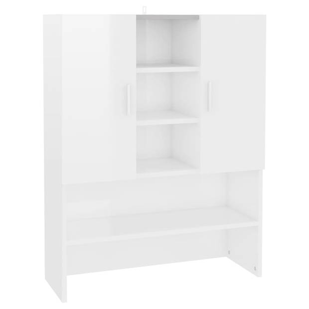 The Living Store Badkaast - Wasmachinekast - 71 x 71.5 x 181.5 cm - Kleur- Hoogglans wit