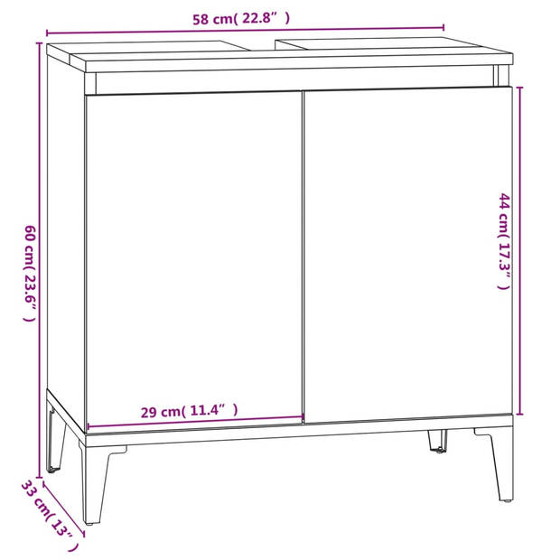 The Living Store Wastafelkast Bruineiken - Badkaast - 58x33x60 cm