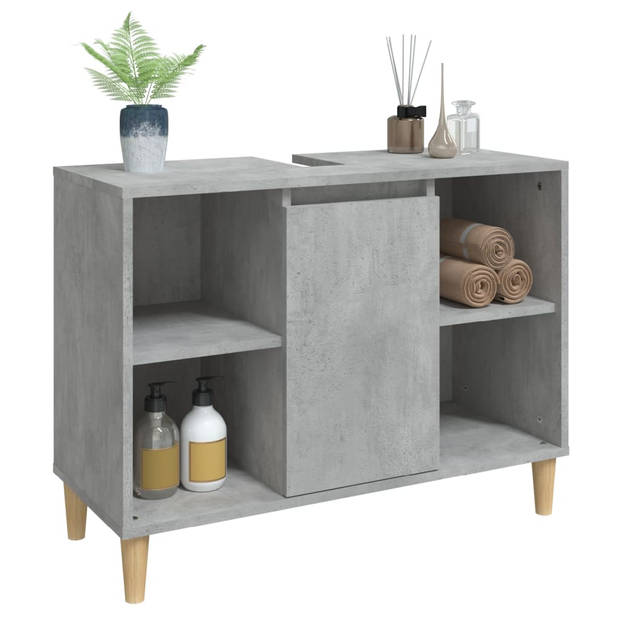 The Living Store Badkaast Betongrijs - Wastafelkast 80x33x60cm - Duurzaam bewerkt hout - Voldoende opbergruimte