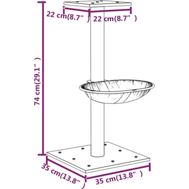 The Living Store Kattenboom - Compact kattenmeubel - Luxe uitvoering - Donkergrijs - 35x35x74cm