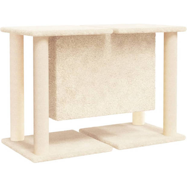 The Living Store Kattenmeubel - Alles-in-één - Hout en Pluche - 74x35x50cm - Natuurlijke Sisal