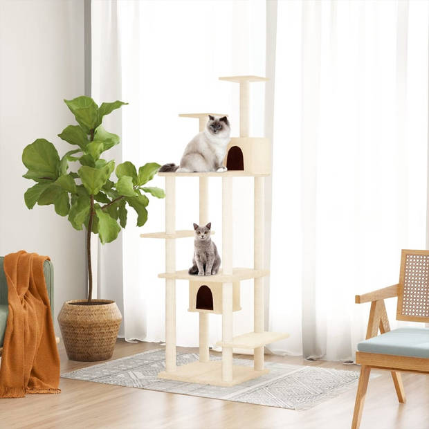 The Living Store Alles-in-één kattenmeubel - 78 x 52 x 176 cm - Donkergrijs hout - pluche - sisal