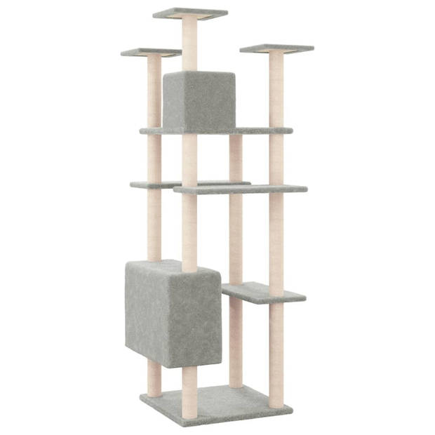 The Living Store Kattenboom Luxe - Kattenmeubel 60x73x162 cm - Lichtgrijs - Met 2 huisjes en platforms