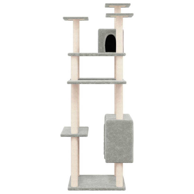 The Living Store Kattenboom Luxe - Kattenmeubel 60x73x162 cm - Lichtgrijs - Met 2 huisjes en platforms