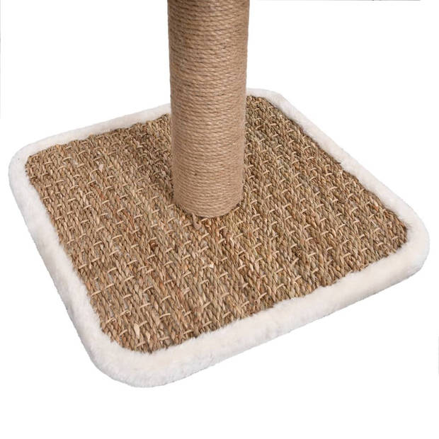 The Living Store Kattenmeubel - Krabpaal 34x34x56 cm - Beige - Zeegras - Met tunnel en hangspeeltje