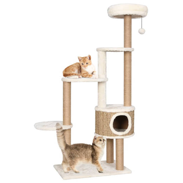 The Living Store Kattenmeubel - Beige - 60 x 40 x 148 cm - Met Krabpalen en Kattenhuis - Zeegras