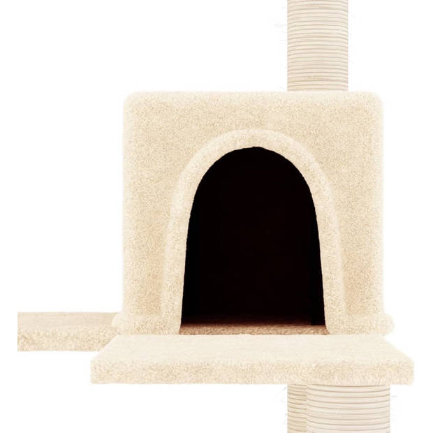 The Living Store Kattenmeubel All-in-One - 47 x 47 x 153 cm - Lichtgrijs - Hout - pluche - sisal