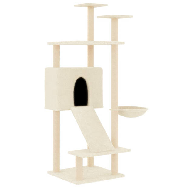 The Living Store Kattenmeubel - All-in-One - Krabpaal - 72x66.5x153cm - Crème