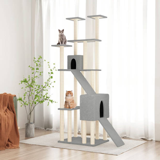 The Living Store Kattenmeubel - Alles-in-één - 47.5 x 94 x 190 cm - Bewerkt hout - pluche en sisal
