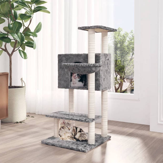 The Living Store Kattenboom Deluxe - Kattenmeubel - 61 x 61 x 108.5 cm - Comfortabel pluche - Duurzaam sisaltouw -