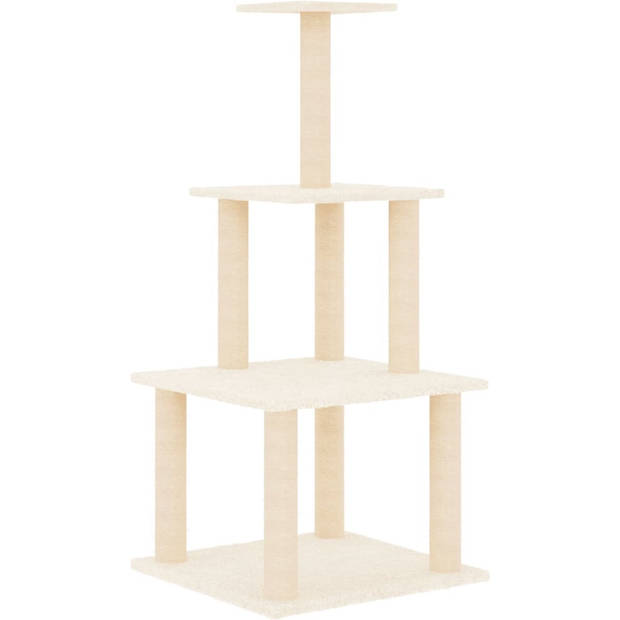 The Living Store Kattenmeubel - Kattenmeubel - 47.5 x 47.5 x 111 cm - Crème - Bewerkt hout - pluche en sisal