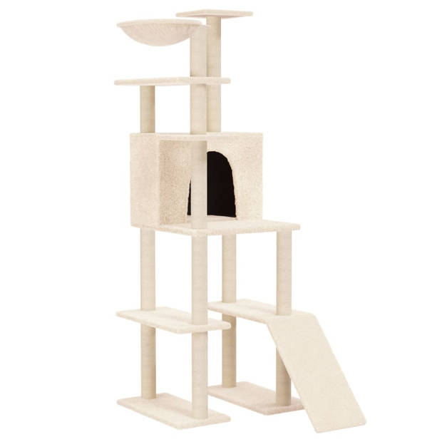 The Living Store Kattenmeubel - Alles-in-één - 80 x 60 x 166 cm - Pluche en sisal