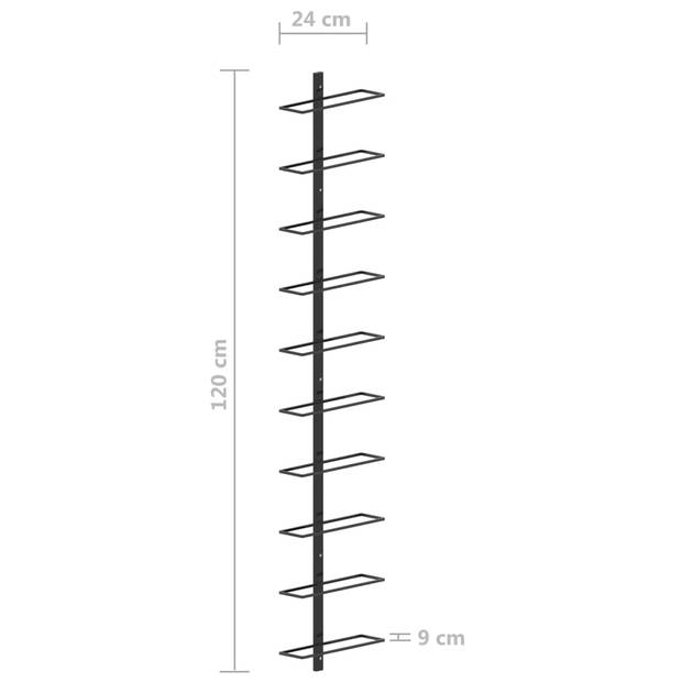 The Living Store Wijnrek Muur Zwart - 24x9x120 cm - Gepoedercoat metaal