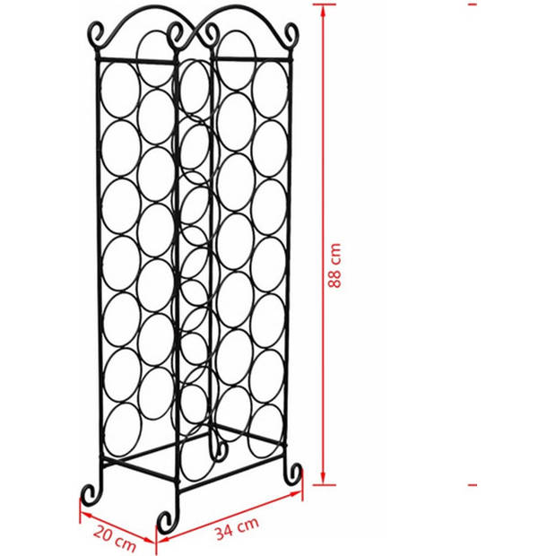 The Living Store Wijnrek - Metaal - 21 flessen - Zwart - 88x34x20 cm