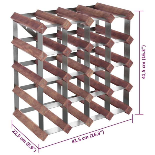 The Living Store Wijnrek 5-laags - 41.5 x 22.5 x 41.5 cm - Massief grenenhout en gegalvaniseerd staal