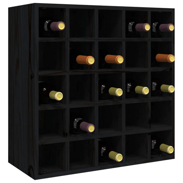 The Living Store Wijnrek - Houten - Zwart - 56 x 25 x 56 cm - Geschikt voor 25 wijnflessen
